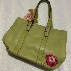 Y2K Coach mini tote in light green leather with silver hardware